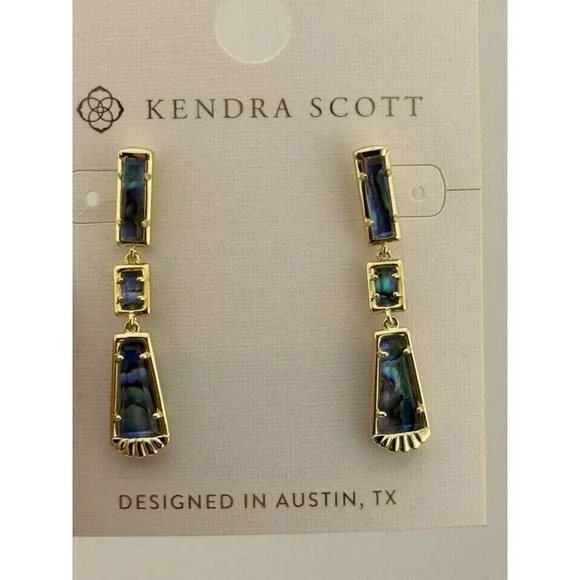 Kendra Scott Serena Linear Dangle Earrings Abalone Shell Gold Tone - Picture 6 of 11